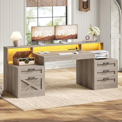 63" Executive Office Desk with 5 Drawers, Grey, view 2
