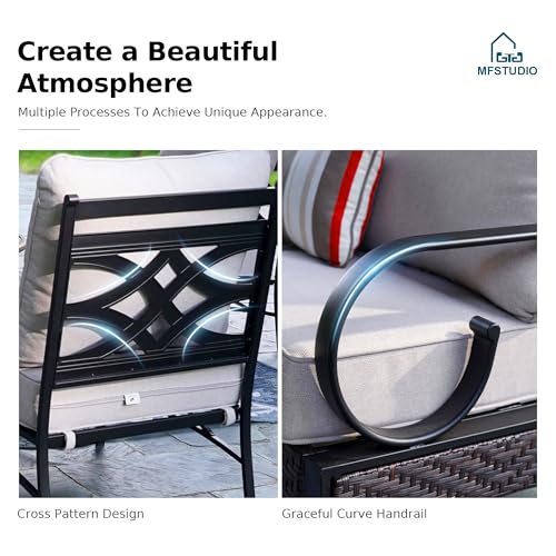 Patio Furniture Set, 6 Seats Half-Moon Curved Outdoor Sectional Sofa Conversation Set, Woven Rattan Patio Couch for Backyard, Garden, Deck