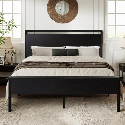 Black Oak Full Size Bed Frame with Metal Support, view 2