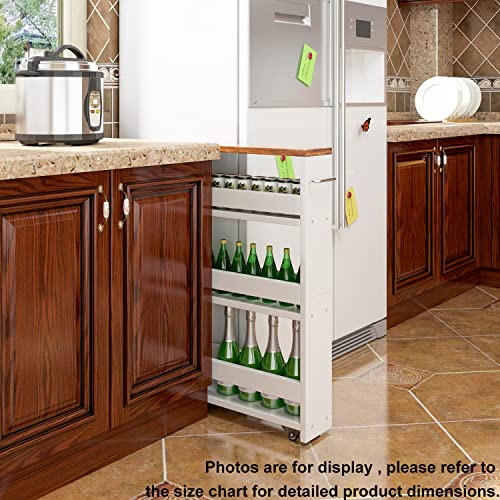 Slim Rolling Storage Cart, Wood 4-Tier Narrow Kitchen/Laundry Cart, view 3