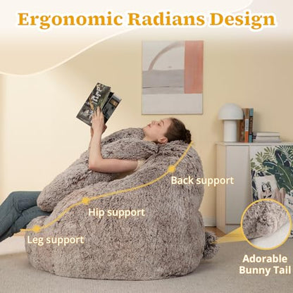 Bean Bag Chair for Adults Teens Giant Fluffy Plush Bean Bag Sofa with Filler Faux Fur Rabbit Shaped Beanbag Chairs Comfy Accent Floor Couch for Gaming, Reading in Bedroom, Living Room, Dorm