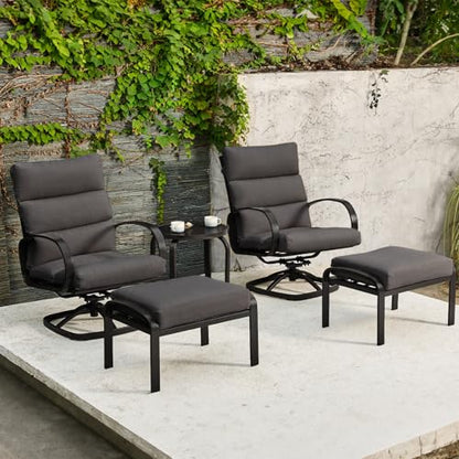 Patio Furniture Set, 5 Pieces Outdoor Swivel Rocker with Ottoman, High Back, Deep Seating with 5" Olefin Cushion, Patio Rocking Chairs for Porch, Backyard (Dark Grey)