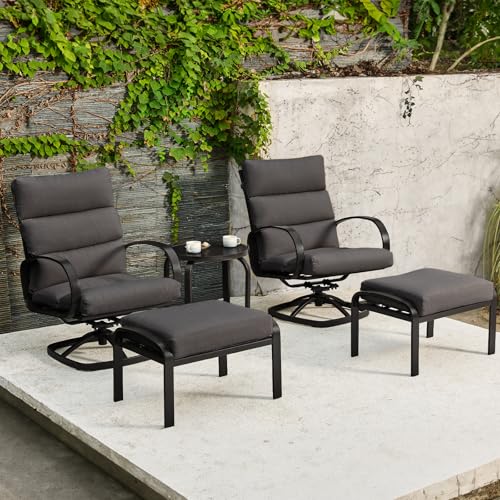 Patio Furniture Set, 5 Pieces Outdoor Swivel Rocker with Ottoman, High Back, Deep Seating with 5" Olefin Cushion, Patio Rocking Chairs for Porch, Backyard (Dark Grey)