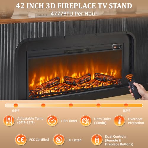 70'' Wooden Electric Fireplace TV Stand with Fireplace, view 7