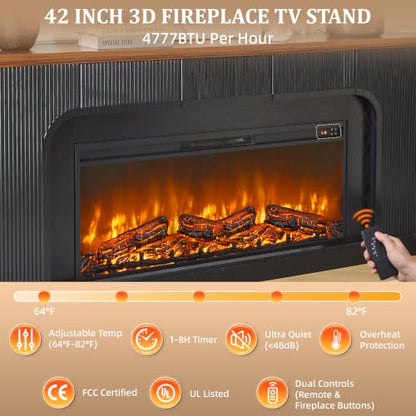 70'' Wooden Electric Fireplace TV Stand with Fireplace, view 7