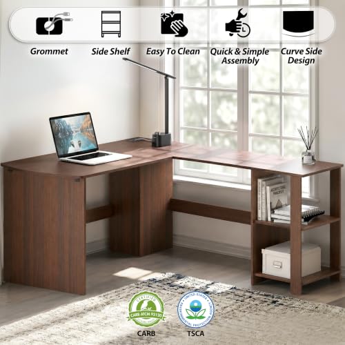 51 x 51 L-Shaped Home Office Wood Corner Desk with Storage, Walnut, view 4