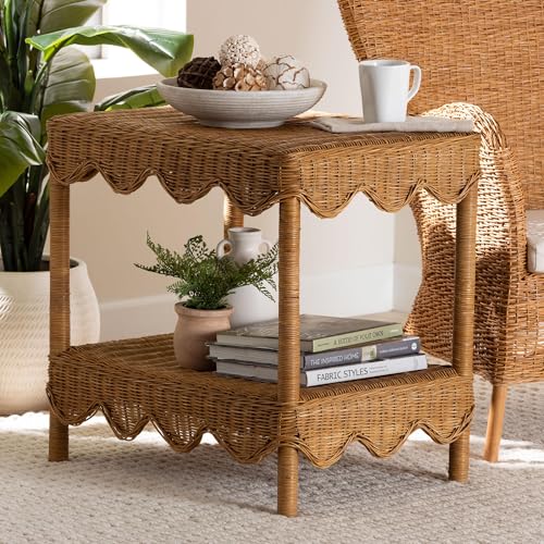 Oteria Bohemian Light Honey Scalloped Rattan Side Table
