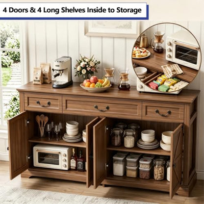 Premium Farmhouse 3 Drawers 4 Doors Sideboard Buffet Cabinet with Storage, view 5