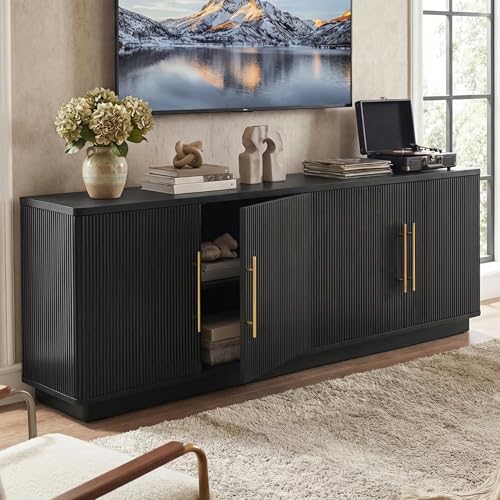 70" TV Stand for up to 80" TVs with 4 Fluted Doors, Black Oak, view 2
