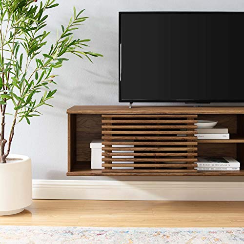 Render 60" Mid-Century Modern Wall Mount Media Console TV Stand, 60 Inch, Walnut, view 3
