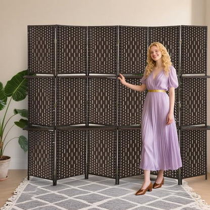 Room Divider 6 Panel Room Screen Divider Folding Portable partition Screen Wood with Removable Storage Shelves, Dark Brown