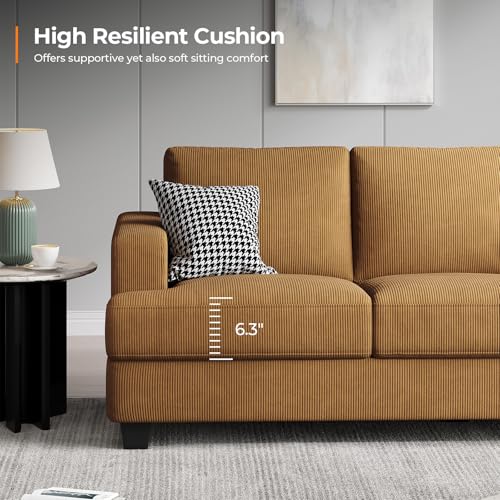 89 Inch Sofa with Extra Deep Seats Oversize, 3 Seater Sofa for Living Room, Modern Couch and Sofa, Comfy Armrests and Seats and Backrests, Easy Installation, Corduroy Fabric Ginger Yellow