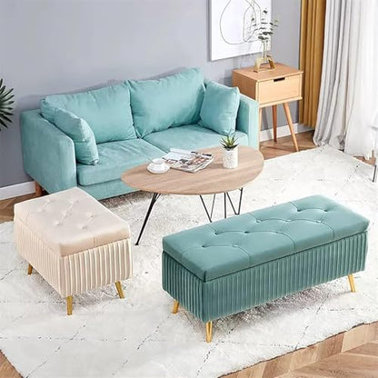 Velvet Storage Bench with Gold Metal Legs Stylish Bedroom Ottoman Bench for Living Room Entryway Hallway Foot Rest Furniture Purple 100x40x45cm