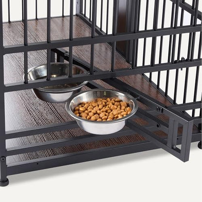 Furniture Style Dog Crate, Sturdy Wooden Pet Kennel, Two Bowls Included, 41" x 23.6" x 29.5", Walnut