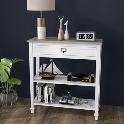 Console Table for Entryway Hallway with Drawers and Storage Shelf End Accent Table Furniture for Living Room Bedroom White