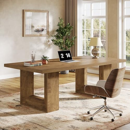 Tribesigns Home Office Desk, 62.99" Large Farmhouse Executive Desk, Computer Table for Office, Conference Room, Study Room (Walnut)