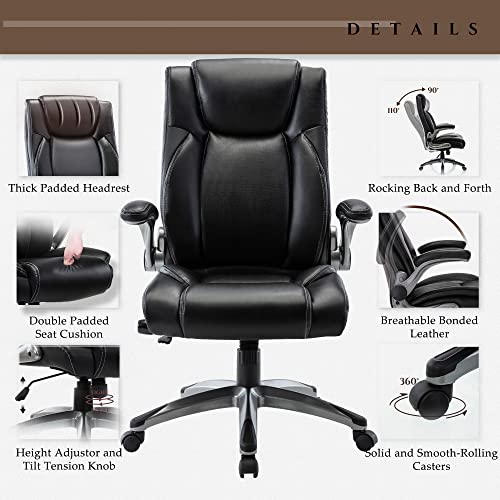 Executive Office Ergonomic Chair with Thick Bonded Leather, Flip-up Armrests, view 6