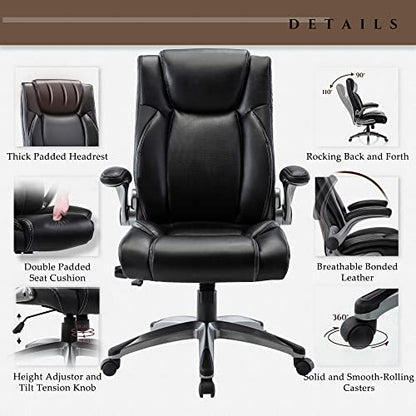 Executive Office Ergonomic Chair with Thick Bonded Leather, Flip-up Armrests, view 6