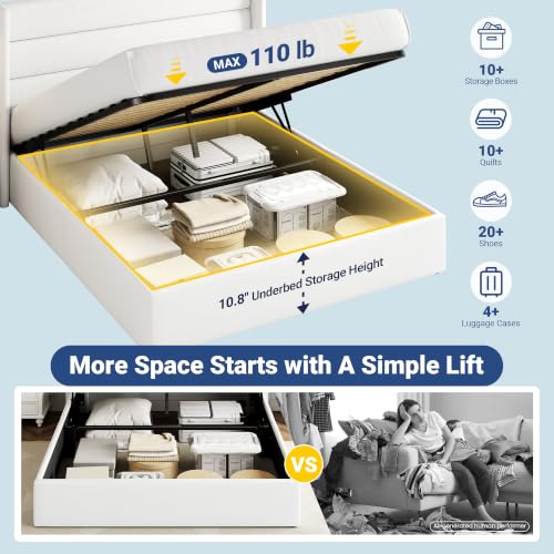 Full Size Lift Up Hydraulic Storage Bed Frame White, view 4