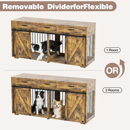 Double Dog Crate Furniture, 71" TV Stand Kennel for 2 Dogs, view 6
