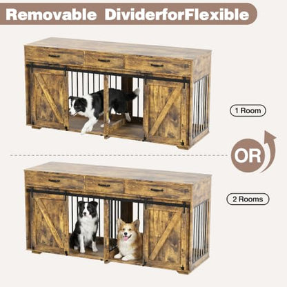 Double Dog Crate Furniture, 71" TV Stand Kennel for 2 Dogs, view 6