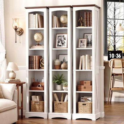 70" Tall Narrow 5-Tier Bookshelf, Farmhouse Bookcase White, view 4