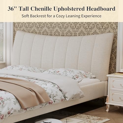 Queen Size Platform Bed Frame, Beige, view 4