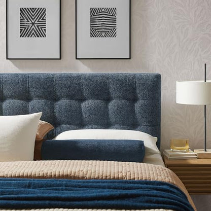 Lily Full Size Headboard with Biscuit Tufting in Navy - Fabric Upholstery with Padded Design and 5 Height-Adjustable Mounts