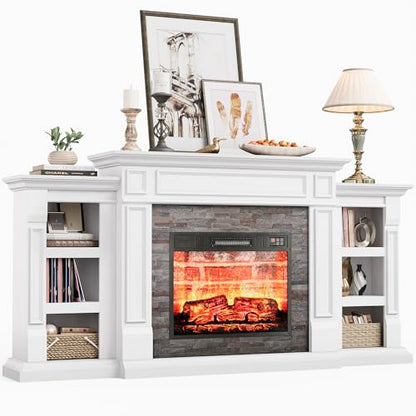 72" Electric Fireplace with Mantel, Fireplace TV Stand for TVs Up to 80 Inch, view 2