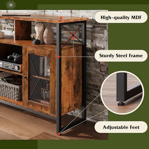 TV Stand 55 inch TV, Tall Entertainment Center with Storage, Farmhouse Industrial TV Console for Bedroom Living Room, Rustic Brown
