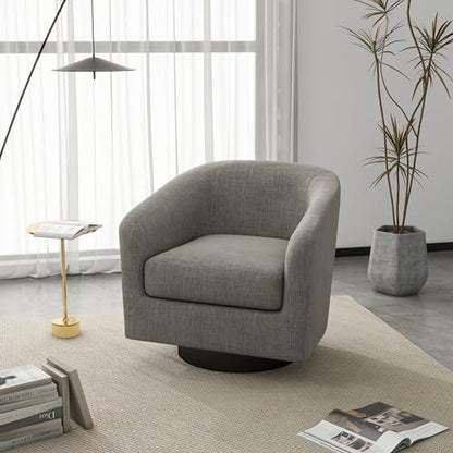 Swivel Accent Chair, Fabric Upholstered Barrel Club Chair, Khaki | Modern Round Armchair | Comfy Reading Seat with Removable Cushion | For Living Room, Bedroom, Office