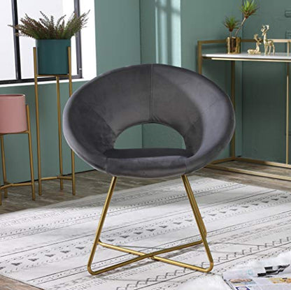 Slatina Silky Velvet Upholstered Accent Chair with Gold Tone Finished Base, Gray