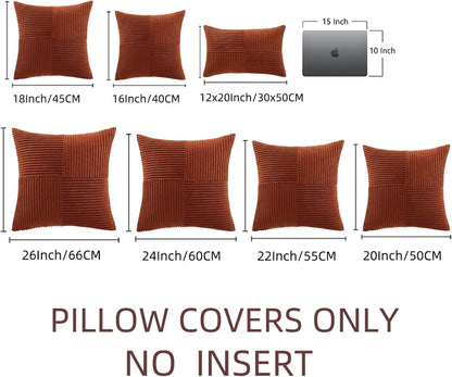 Rust Lumbar Decorative Throw Pillow Covers 12X20 Inch for Couch Bed Sofa, Rustic Farmhouse Boho Home Decor, Soft Striped Corduroy Rectangle Accent Terracotta Cushion Case 30X50 Cm