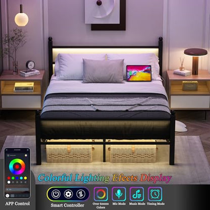 Full Size Bed Frame with Charging Station & LED Lights, view 4