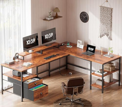 66” L Shaped Desk with Power Outlet, view 3