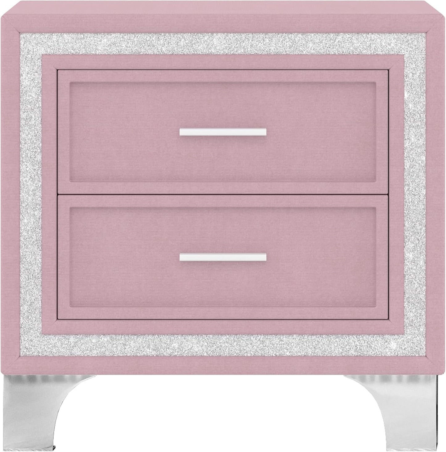 Bedroom Sets, 3-Pieces Bedroom Sets, Queen Size Upholstered Platform Bed with LED Lights and 2 Nightstands, Pink