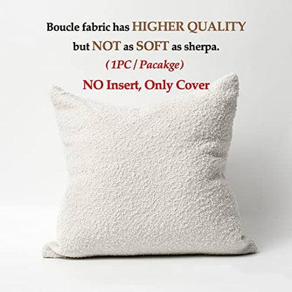 Luxury Decorative Throw Pillow Cover 18 x 18 Inch Textured Boucle Square Sofa Couch Pillow for Living Room Woven Accent Cushion Case, 1PC, Ivory