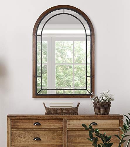 Audubon Farmhouse Wall Mirror, 24 x 36, Rustic Brown, Modern Arched Mirror for Wall