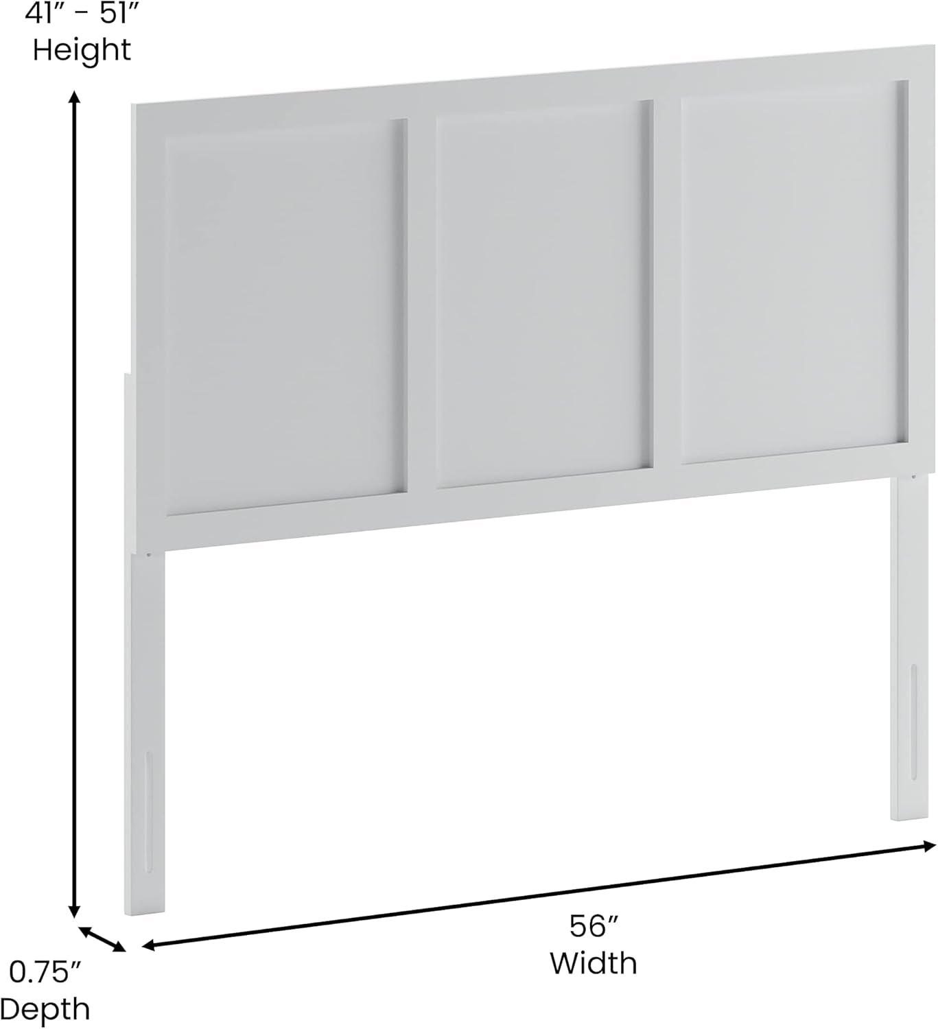 Omar Full Size Wooden Headboard Only, Three Panel Headboard in White