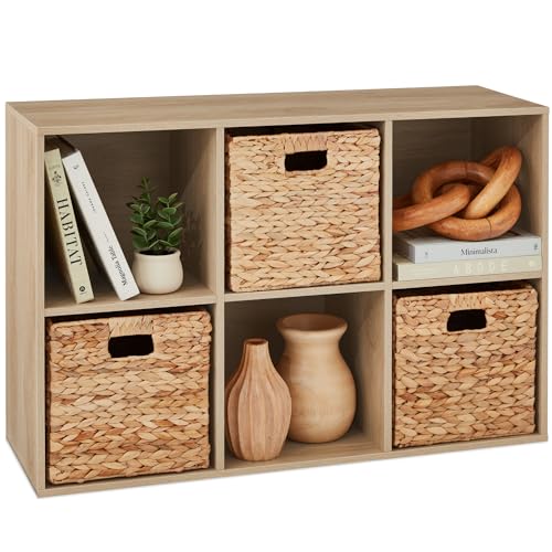 Best Choice Products 6-Cube Storage Organizer, 11in Shelf Opening, Bookcase, Display Shelf, Customizable w/ 3 Removable Back Panels – Light Oak