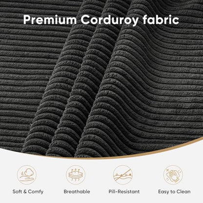 103" L Shaped Sectional Boneless Couch for Living Room, Modular Cloud Sofa | Modern Comfy Deep Seat Memory Foam Couch in Box, No Assembly, Right Facing Chaise (1CM Wide Striped Corduroy, Black)