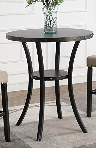 Biony 3 Piece Set - 36" Round Espresso Bar Table with Nail Head Stools, Tan