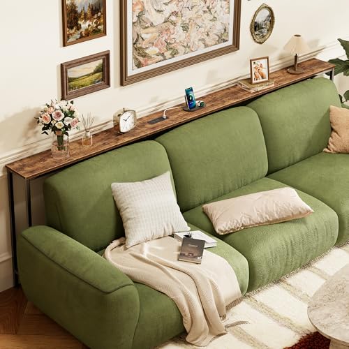 102.4 Inch Sofa Table with Power Outlets and USB-C Port, 5.9 Inch Narrow Console Tables, Entryway Hallway Couch Tables with Storage, Behind Sofa, Small Spaces, Living Room, Rusitc Brown