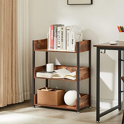 Bookshelf,Small Bookcase,3-Tier Storage Organizer,Industrial Shelving Unit for Home Office,Living Room,Dormitory,30" H,Retro Brown