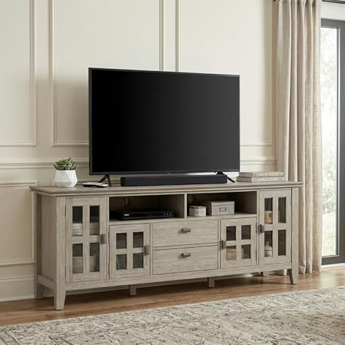 Artisan 72" Wide Solid Wood TV Stand in Distressed Grey, view 3