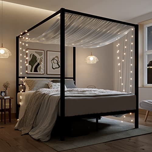 Full Size Metal Canopy Bed Frame, Heavy-Duty Support, Black, view 4