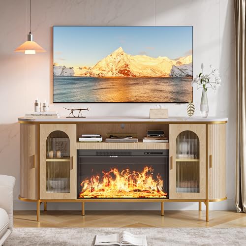 70" Fluted Fireplace TV Stand for TVs Up to 80 Inches, view 4