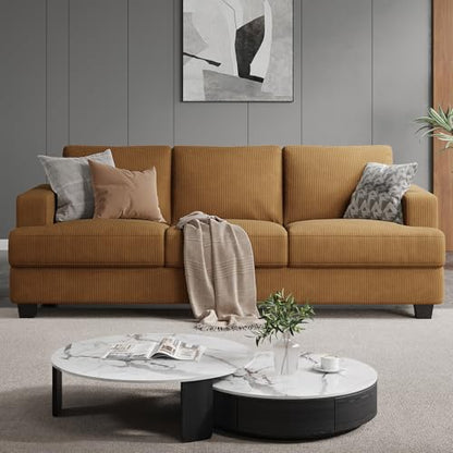 89 Inch Sofa with Extra Deep Seats Oversize, 3 Seater Sofa for Living Room, Modern Couch and Sofa, Comfy Armrests and Seats and Backrests, Easy Installation, Corduroy Fabric Ginger Yellow