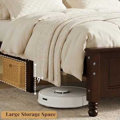 Dark Walnut Wood Bed Frame Queen Size with Wave Shaped Headboard, view 8