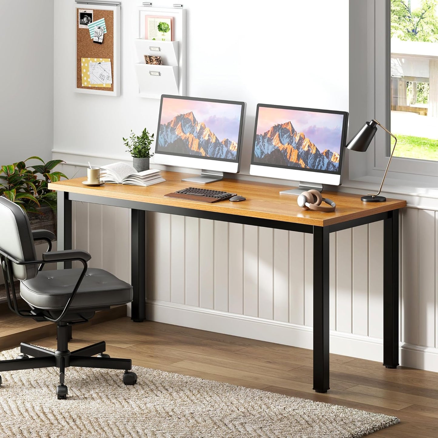 54.3 Inch Large Computer Desk, Modern Simple Style Desk for Home Office, Basic Writing Table for Study Student, Teak